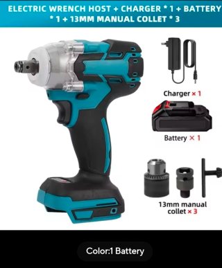 Llave de impacto eléctrica + cargador + batería