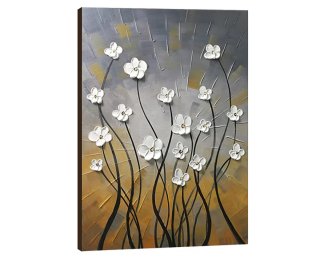 Quadro fiori bianchi acrilico su legno