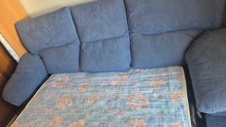 Sofá Cama Tela Azul y Beige