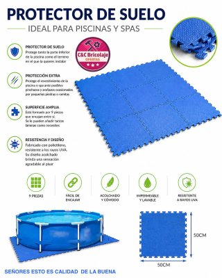 Protector Suelo Piscina Spa 9 Piezas Azul