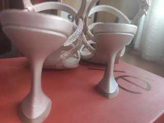 Sandalias tacón Exé rosa palo brillante