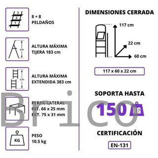 Escalera Telescópica Aluminio 4+4 Pestaña