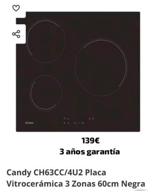 Placa Vitrocerámica Candy 3 Zonas