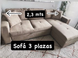 Sofá cama 3 plazas chaise longue beige
