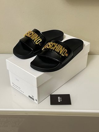 Ciabatte Moschino Pelle Nere Oro Tg 41