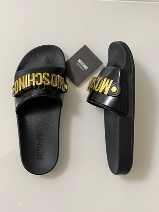 Ciabatte Moschino Pelle Nere Oro Tg 41