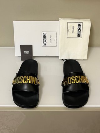 Ciabatte Moschino Pelle Nere Oro Tg 41