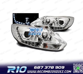 FAROS FORD FOCUS 11-14 LUZ DIURNA FONDO CROMO