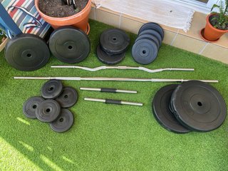 Pesas gym con Barras y Mancuernas