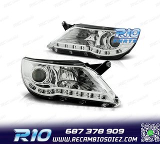 FAROS VOLKSWAGEN VW TIGUAN 07-11 LUZ LED DIURNA FONDO CROMO
