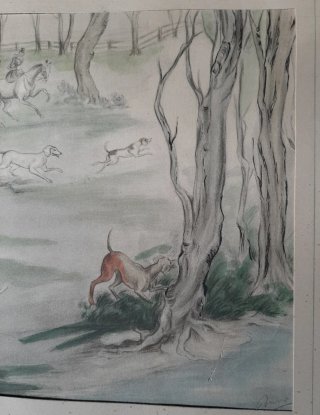 Pacchetto 2 litografie in stile inglese, scene di caccia