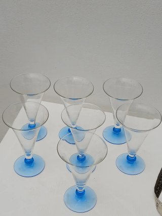 Set 6 Calici Bicchieri Vintage Blu Trasparente