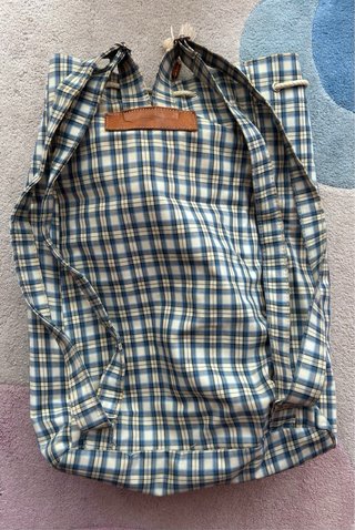 Mochila saco cuadros azul y blanco