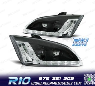 FAROS FORD FOCUS 04-08 LUZ DIURNA LED FONDO NEGRO