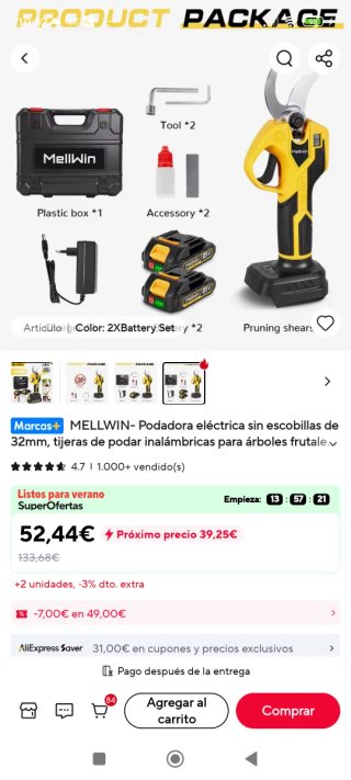 Tijeras de podar a batería con cargador