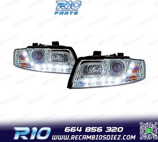 FAROS AUDI A4 B6 00-04 LUZ DIURNA LED FONDO CROMO