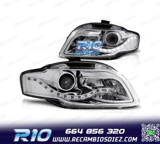FAROS AUDI A4 B7 04-07 LUZ DIURNA FONDO CROMO