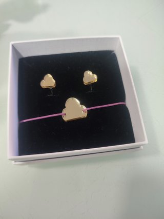 Conjunto pendientes y pulsera nube dorada