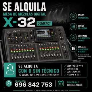 Alquiler Behringer x32 Compact. Mesa Digital