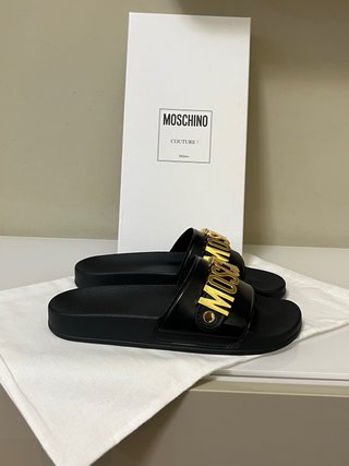 Ciabatte Moschino Pelle Nere Oro Tg 39