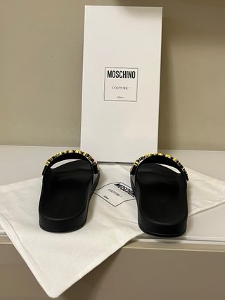 Ciabatte Moschino Pelle Nere Oro Tg 39
