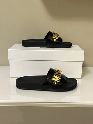 Ciabatte Moschino Pelle Nere Oro Tg 39