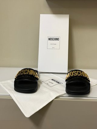 Ciabatte Moschino Pelle Nere Oro Tg 39