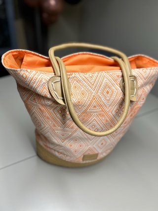 Bolso de playa estampado naranja y beige