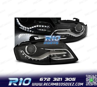 FAROS AUDI A4 B8 07-11 LUZ DIURNA DRL FONDO NEGRO