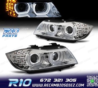 FAROS XENON OJOS ANGEL 3D BMW E90 E91 08-12 FONDO CROMO