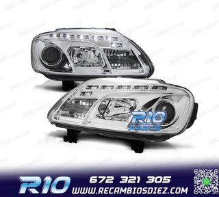 FAROS PARA VOLKSWAGEN VW CADDY 04-10 LUZ DIURNA FONDO CROMO