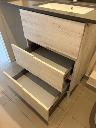Mueble baño madera 3 cajones gris-blanco