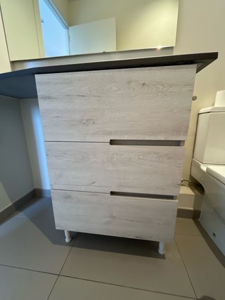 Mueble baño madera 3 cajones gris-blanco