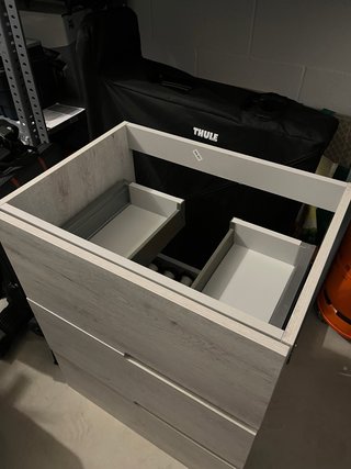 Mueble baño madera 3 cajones gris-blanco