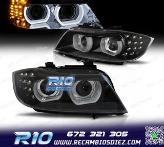 FAROS XENON OJOS ANGEL 3D BMW E90 E91 08-12 FONDO NEGRO
