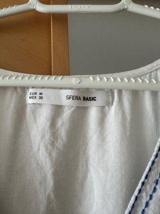 Vestido Sfera Blanco Bordado Azul Talla M