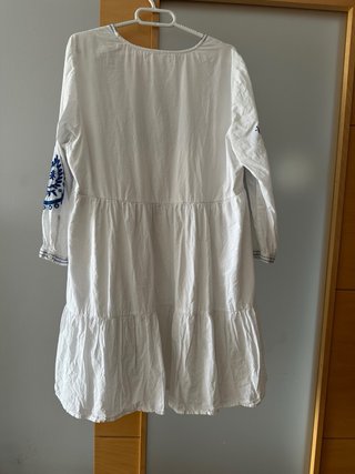 Vestido Sfera Blanco Bordado Azul Talla M