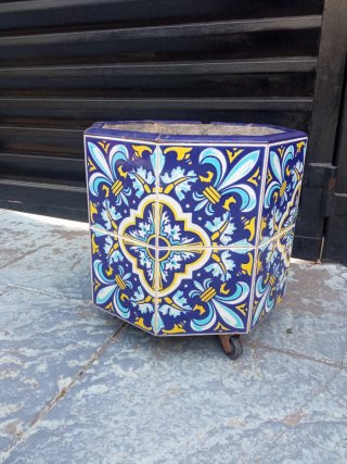 Macetero Hexagonal Vintage Azulejos Cerámica