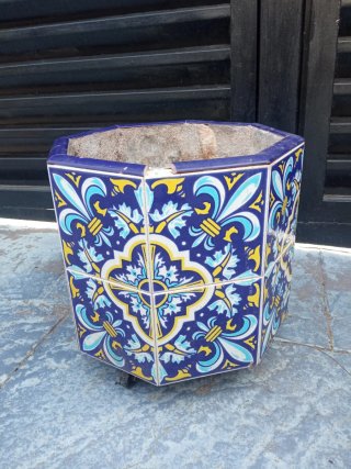 Macetero Hexagonal Vintage Azulejos Cerámica