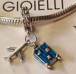 Charm Gioielli aereo e valigia blu