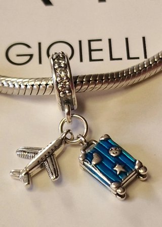Charm Gioielli aereo e valigia blu