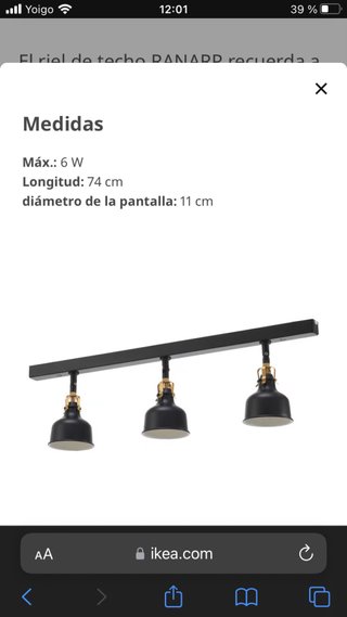 Lámpara de techo IKEA RANARP 3 focos