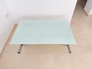 Mesa de centro elevable de cristal y acero inox