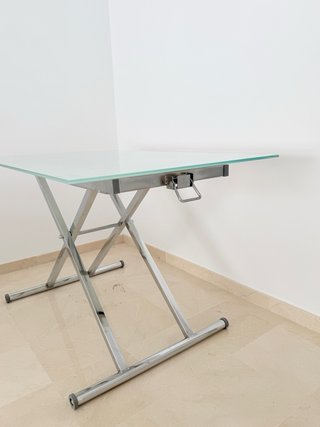 Mesa de centro elevable de cristal y acero inox