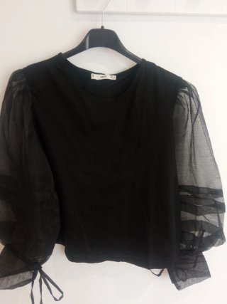 Blusa Mango Negra Mangas Transparentes Talla S