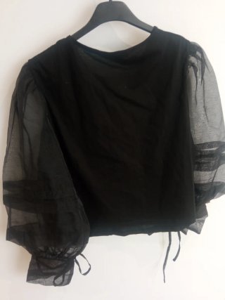 Blusa Mango Negra Mangas Transparentes Talla S