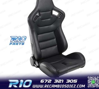 KIT ASIENTO DEPORTIVO SEMI BAQUET ESTILO RS CUERO NEGRO PIEL