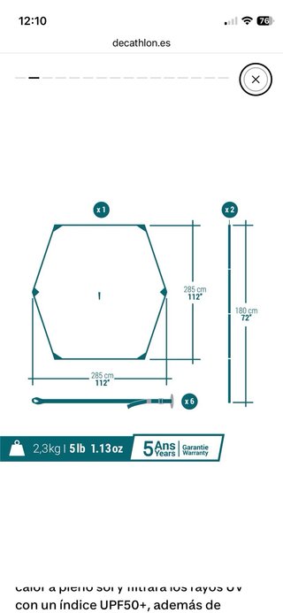 Toldo Decathlon, nuevo, usado 1 vez.