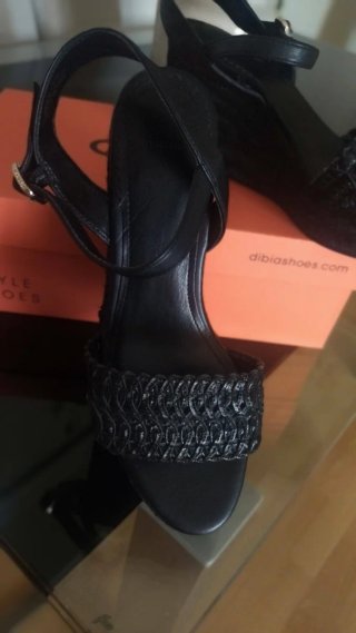 Sandalias cuña esparto negras