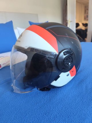 Casco Moto Scooter Negro y Rojo